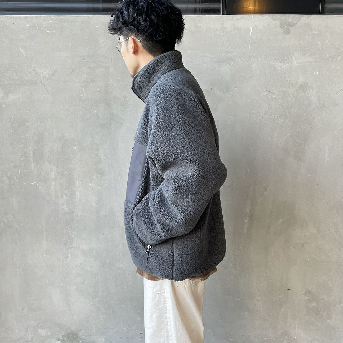 DANTON [ダントン] スタンドカラーボアジャケット [DT-A0195LBA] C.GREY &&モデル身長：168cm 着用サイズ：M&&