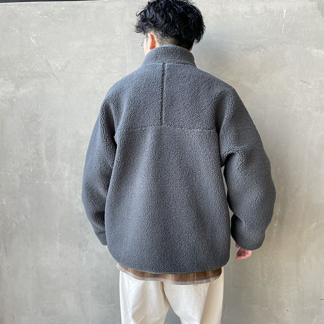DANTON [ダントン] スタンドカラーボアジャケット [DT-A0195LBA] C.GREY &&モデル身長：168cm 着用サイズ：M&&