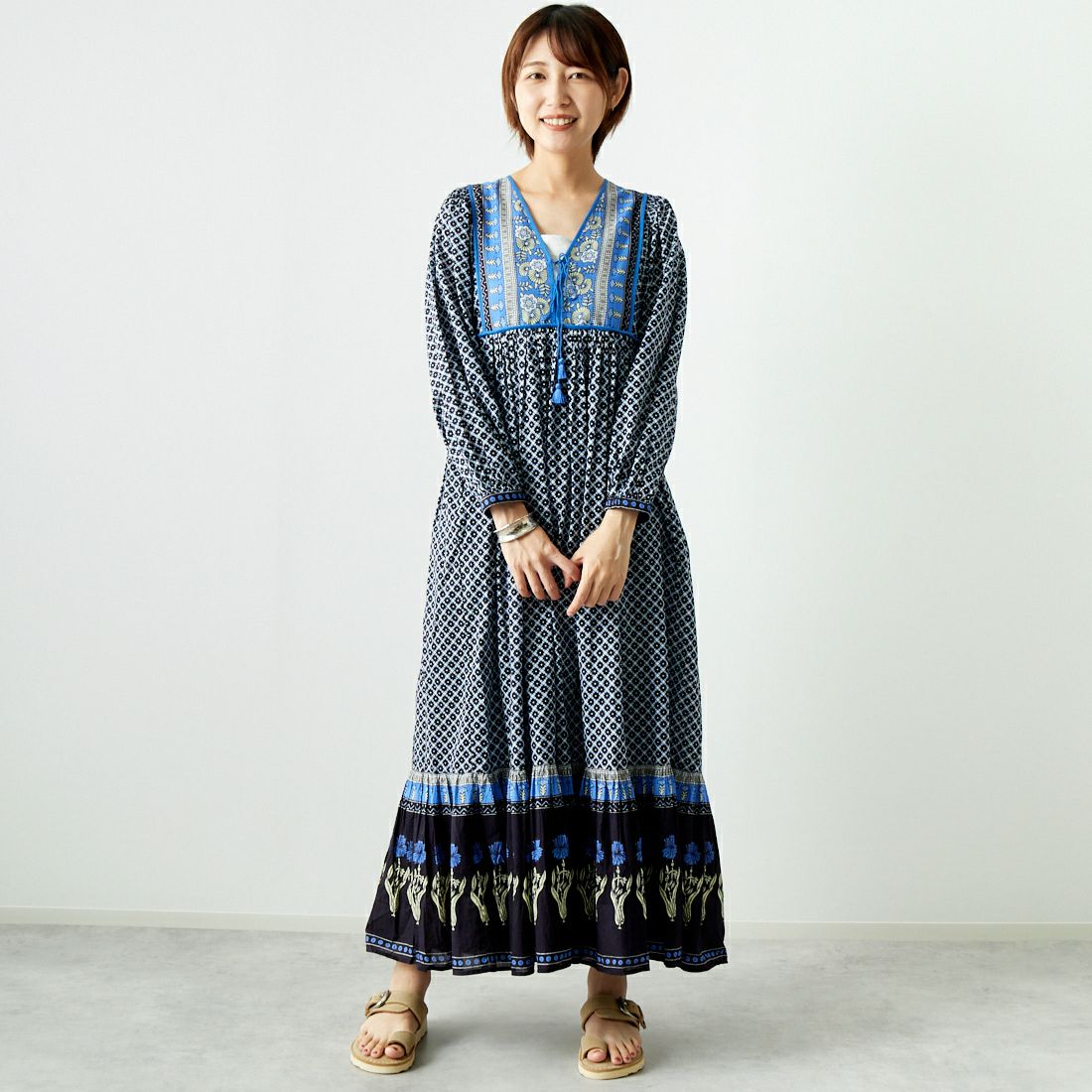 美品】ヌキテパ＊インド綿コットンボイルドットロングフレアワンピース  