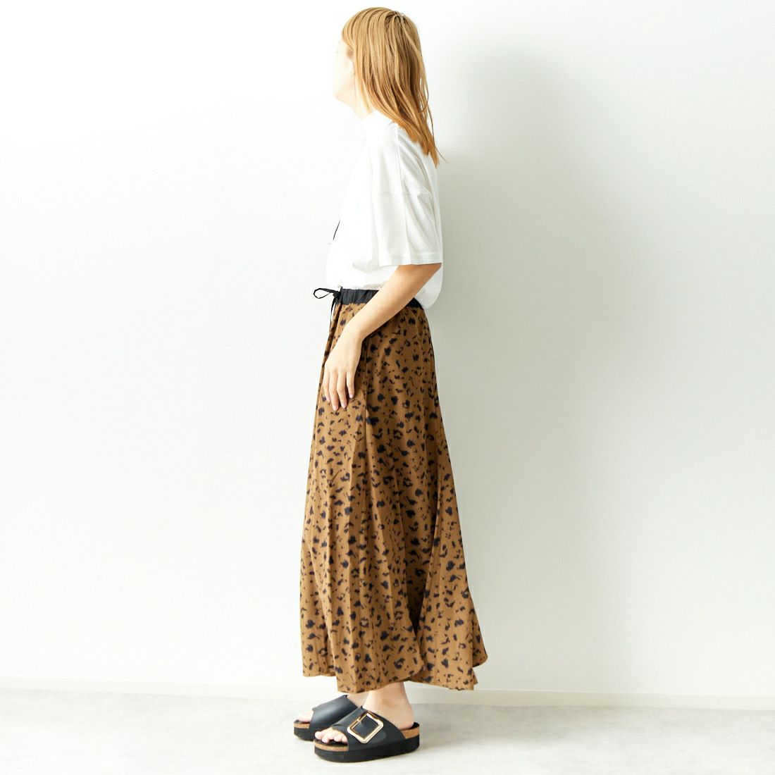 Jeans Factory Clothes [ジーンズファクトリークローズ] レオパード柄フレアスカート [147503] 77 ﾌﾞﾗｳﾝ &&モデル身長：167cm 着用サイズ：F&&