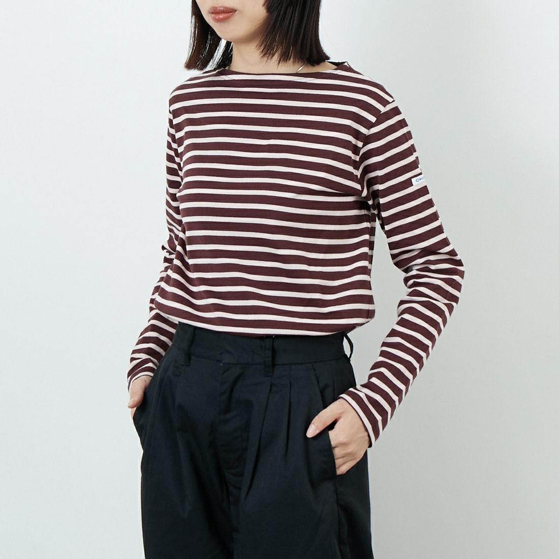 ORCIVAL [オーシバル] ボートネック ロングスリーブTシャツ [OR-C0137BFJ] WINE/PINK &&モデル身長：162cm 着用サイズ：2&&