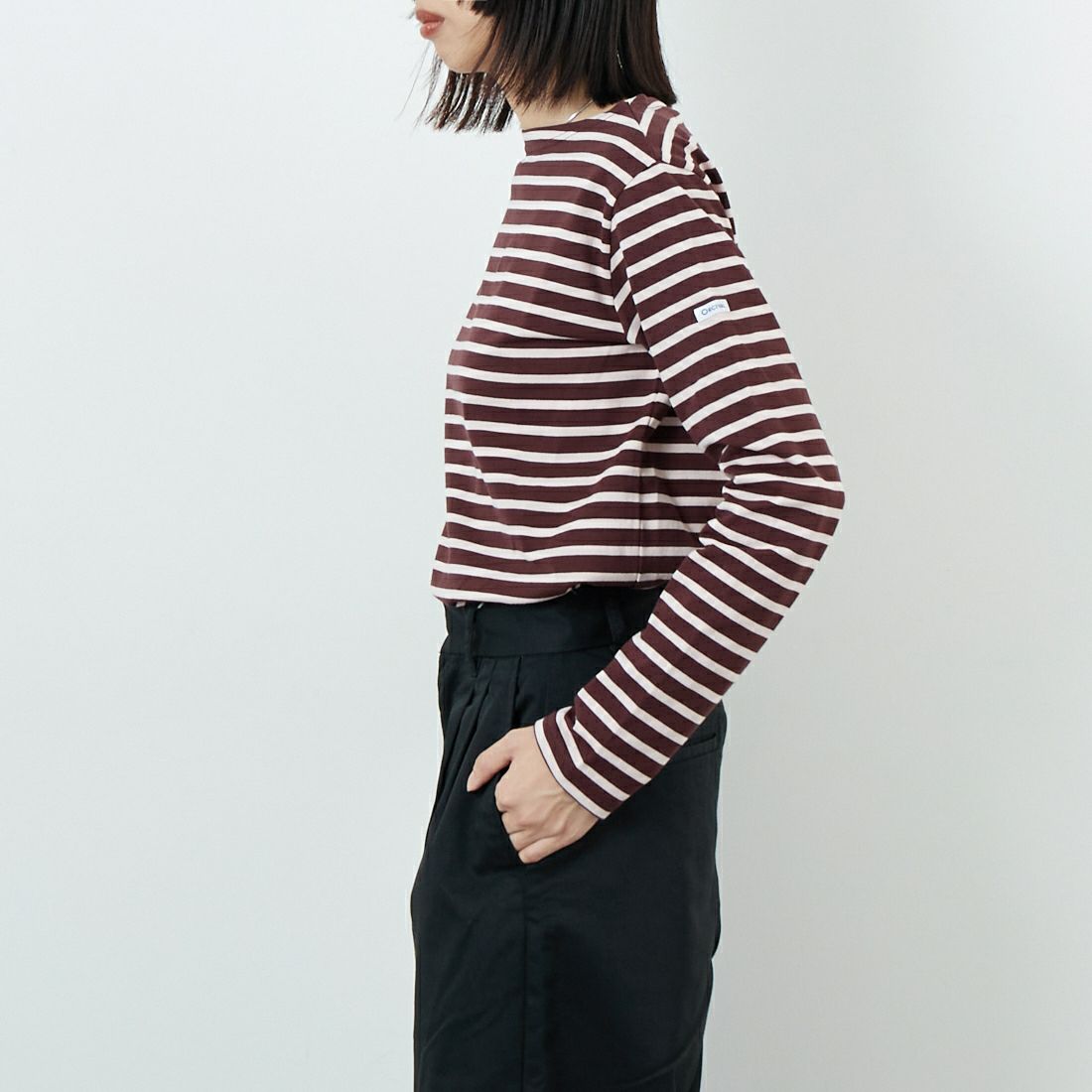 ORCIVAL [オーシバル] ボートネック ロングスリーブTシャツ [OR-C0137BFJ] WINE/PINK &&モデル身長：162cm 着用サイズ：2&&