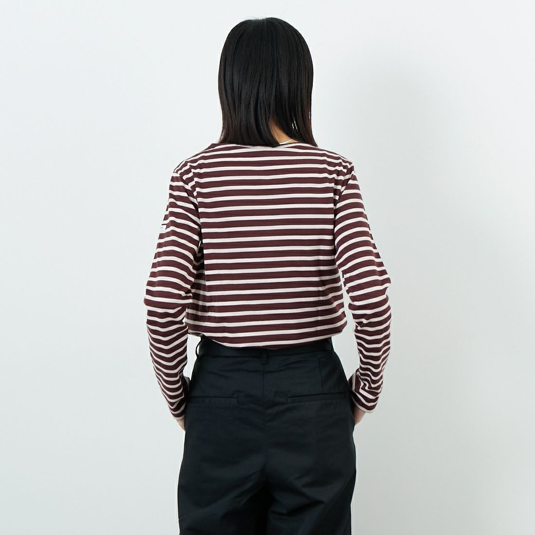 ORCIVAL [オーシバル] ボートネック ロングスリーブTシャツ [OR-C0137BFJ] WINE/PINK &&モデル身長：162cm 着用サイズ：2&&