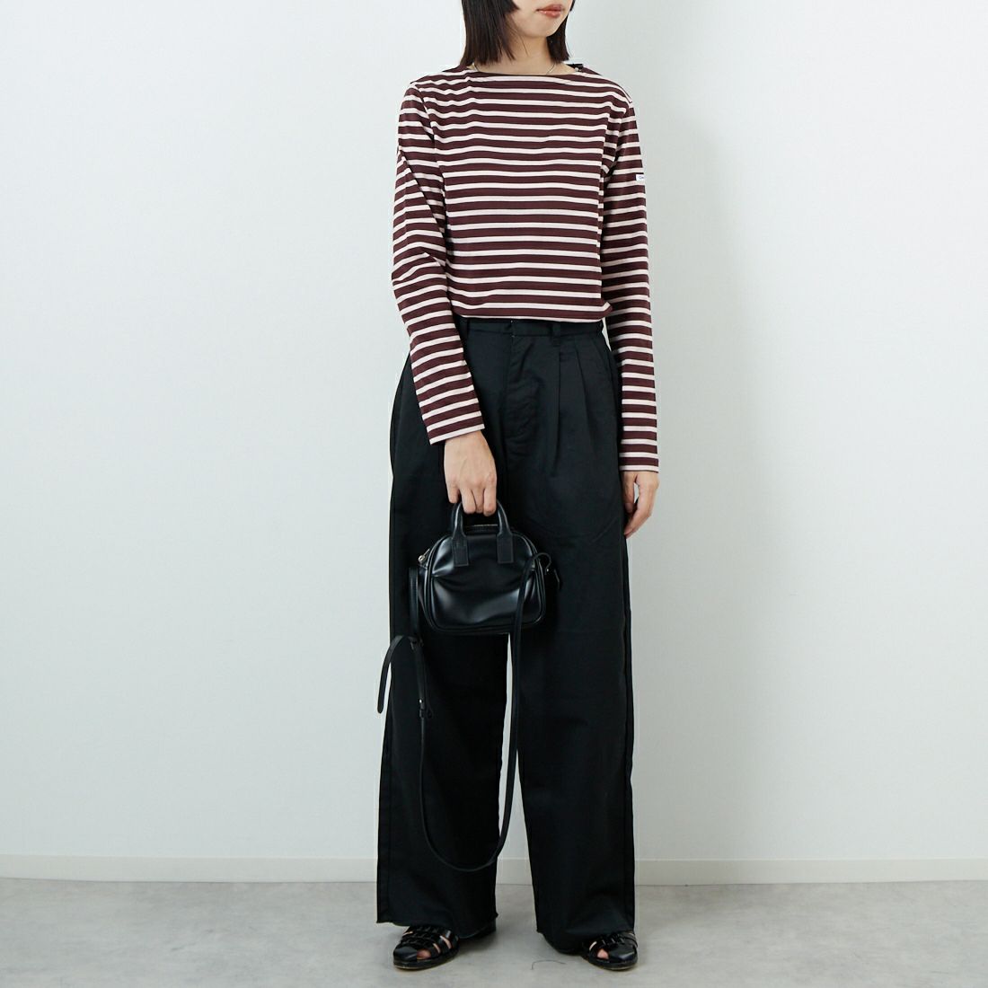 ORCIVAL [オーシバル] ボートネック ロングスリーブTシャツ [OR-C0137BFJ] WINE/PINK &&モデル身長：162cm 着用サイズ：2&&