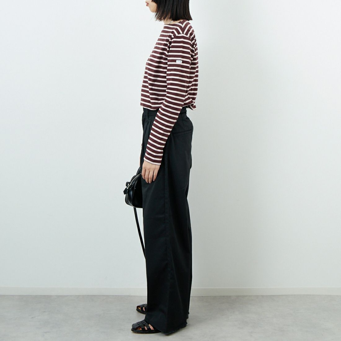 ORCIVAL [オーシバル] ボートネック ロングスリーブTシャツ [OR-C0137BFJ] WINE/PINK &&モデル身長：162cm 着用サイズ：2&&