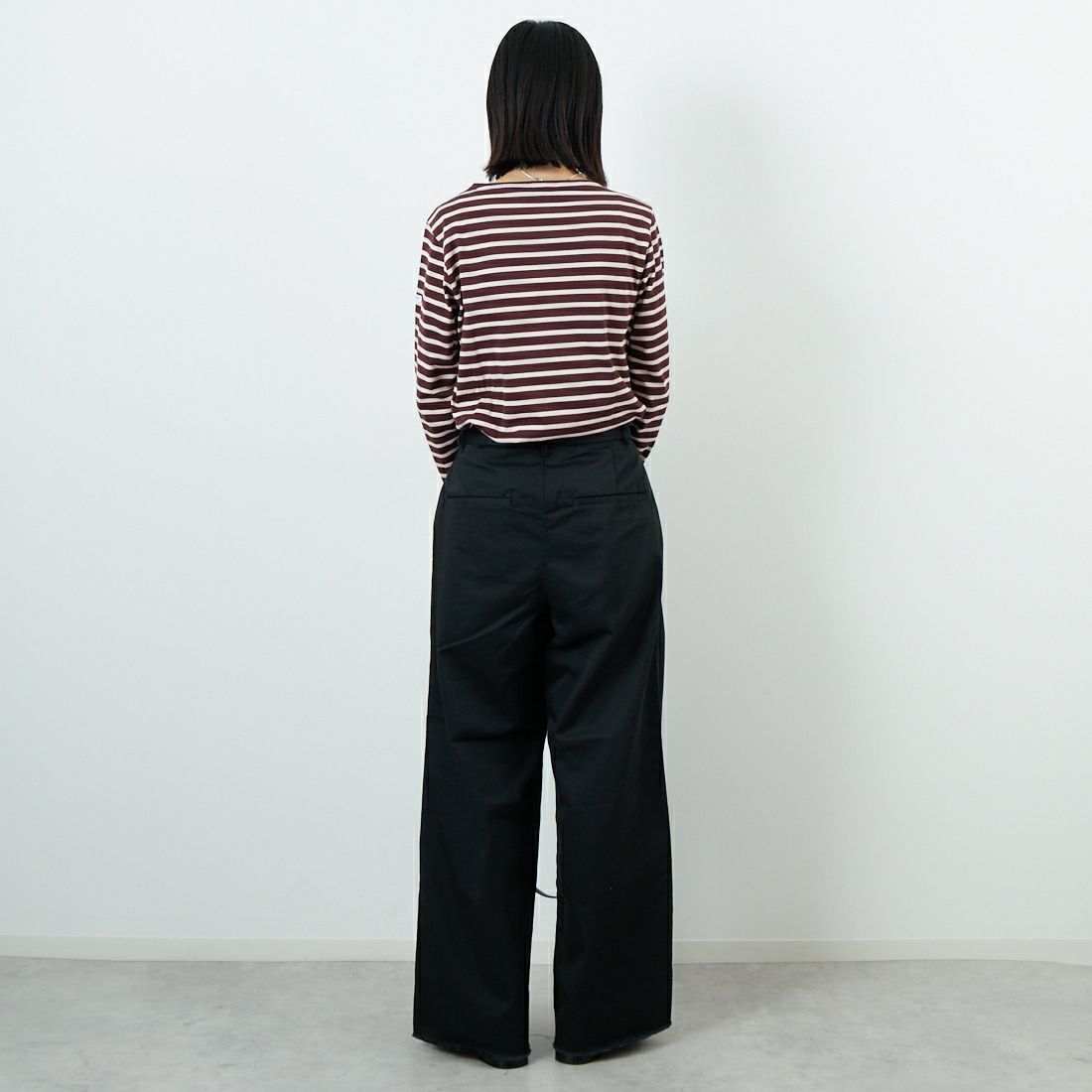 ORCIVAL [オーシバル] ボートネック ロングスリーブTシャツ [OR-C0137BFJ] WINE/PINK &&モデル身長：162cm 着用サイズ：2&&