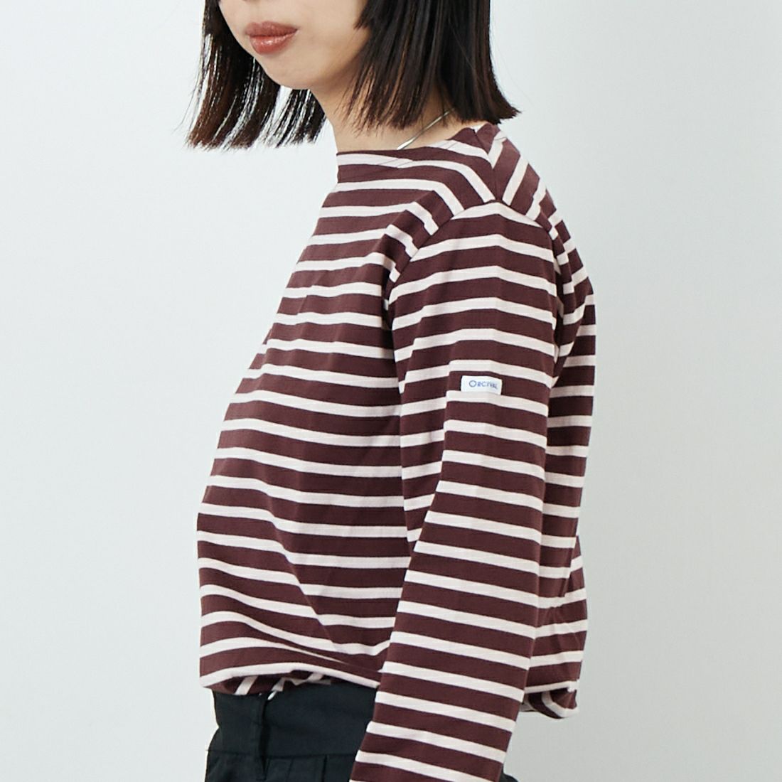 ORCIVAL [オーシバル] ボートネック ロングスリーブTシャツ [OR-C0137BFJ] WINE/PINK &&モデル身長：162cm 着用サイズ：2&&