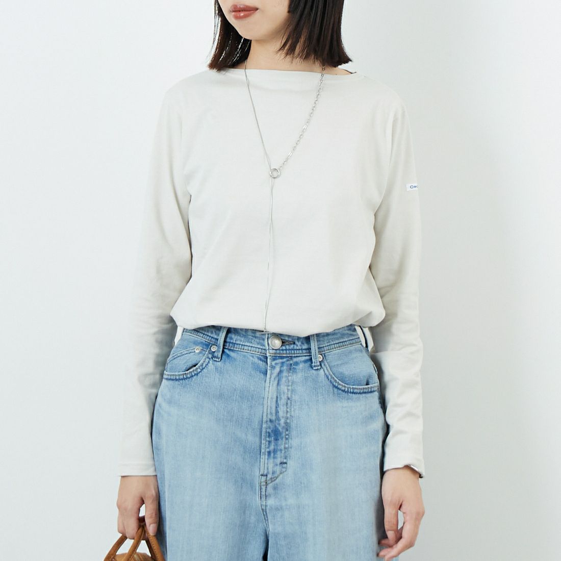 ORCIVAL [オーシバル] ボートネック ロングスリーブTシャツ [OR-C0137BFJ] OYSTER WHT &&モデル身長：162cm 着用サイズ：2&&