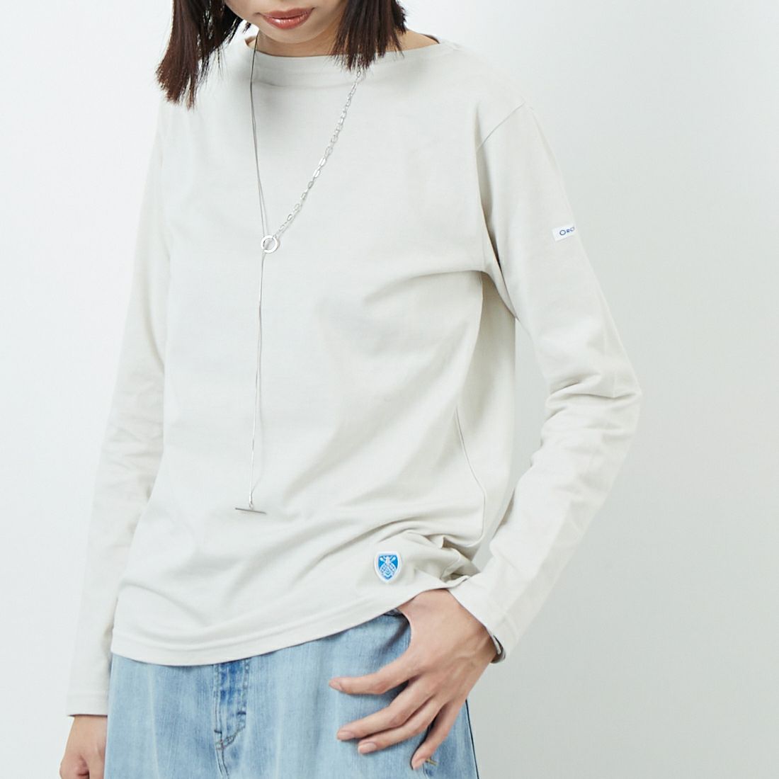 ORCIVAL [オーシバル] ボートネック ロングスリーブTシャツ [OR-C0137BFJ] OYSTER WHT &&モデル身長：162cm 着用サイズ：2&&