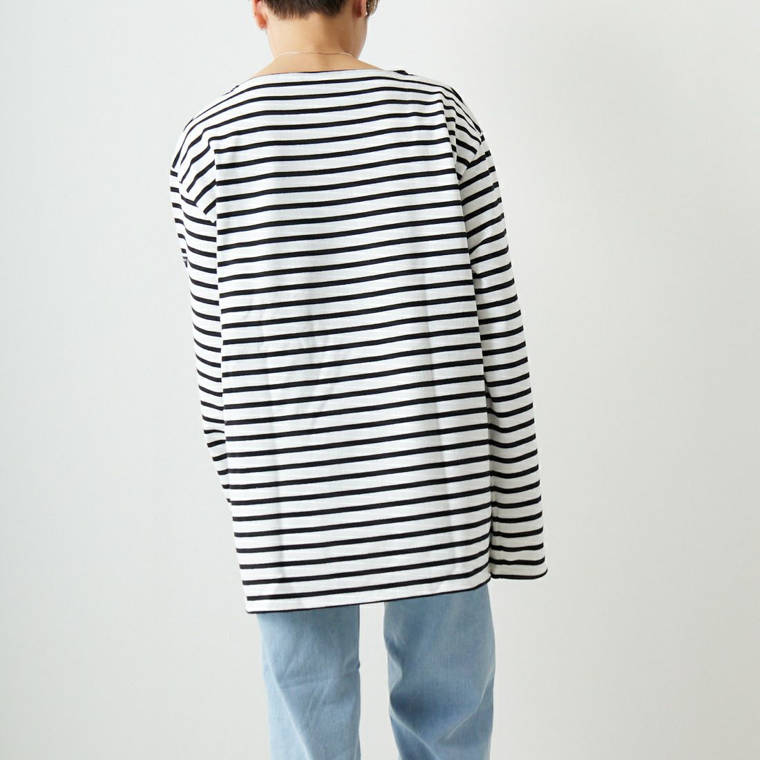 ST.JAMES [セントジェームス] バスクロングスリーブTシャツ [OUESSANT] ECR/NOI &&モデル身長：160cm 着用サイズ：7&&