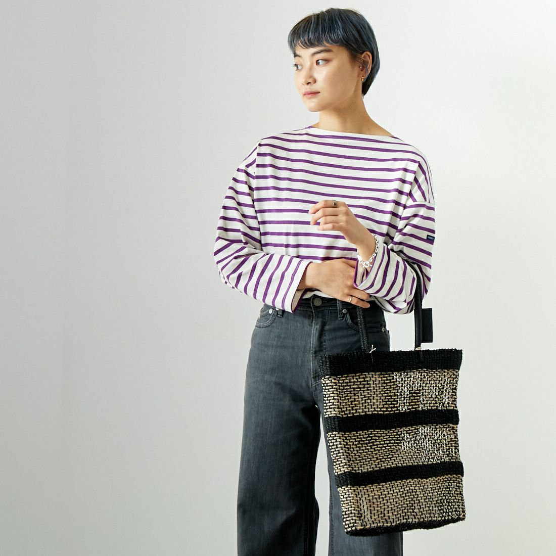 ST.JAMES [セントジェームス] モーレルーズドロップTシャツ [24JC-MORL-LOOSE] ECU/MUR &&モデル身長：160cm 着用サイズ：3&&
