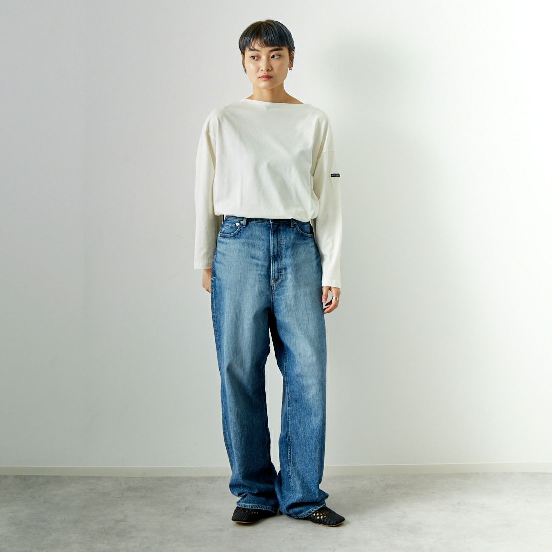 ST.JAMES [セントジェームス] モーレルーズドロップTシャツ [24JC-MORL-LOOSE] ECUME &&モデル身長：160cm 着用サイズ：3&&