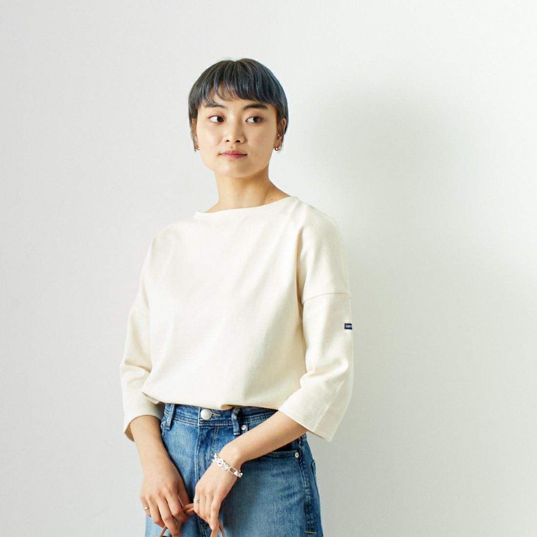 ST.JAMES [セントジェームス] ウェッソンドロップショルダー [17JC-CRAZ-SLOU-U] ECRU &&モデル身長：160cm 着用サイズ：3&&