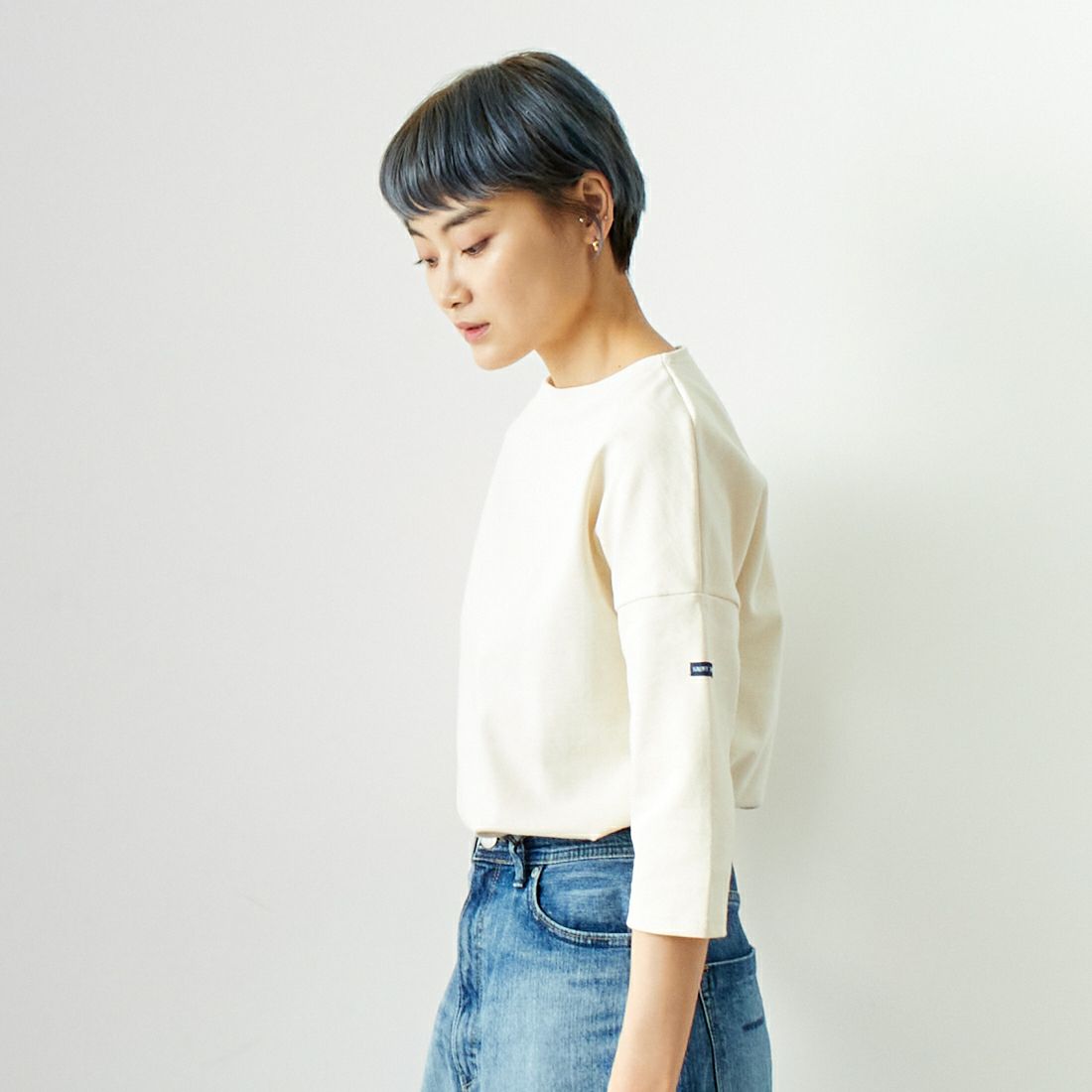 ST.JAMES [セントジェームス] ウェッソンドロップショルダー [17JC-CRAZ-SLOU-U] ECRU &&モデル身長：160cm 着用サイズ：3&&