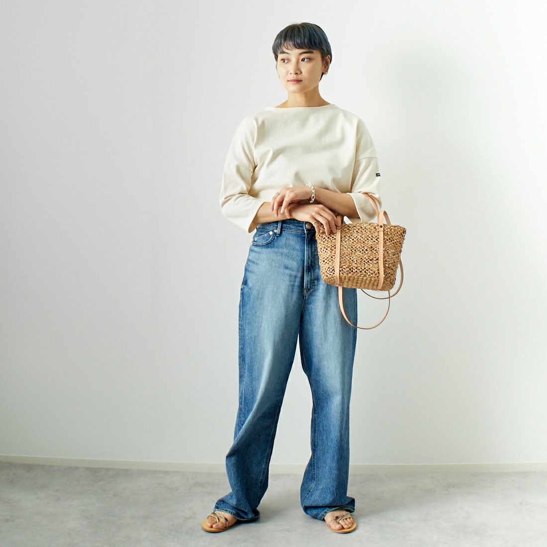 ST.JAMES [セントジェームス] ウェッソンドロップショルダー [17JC-CRAZ-SLOU-U] ECRU &&モデル身長：160cm 着用サイズ：3&&