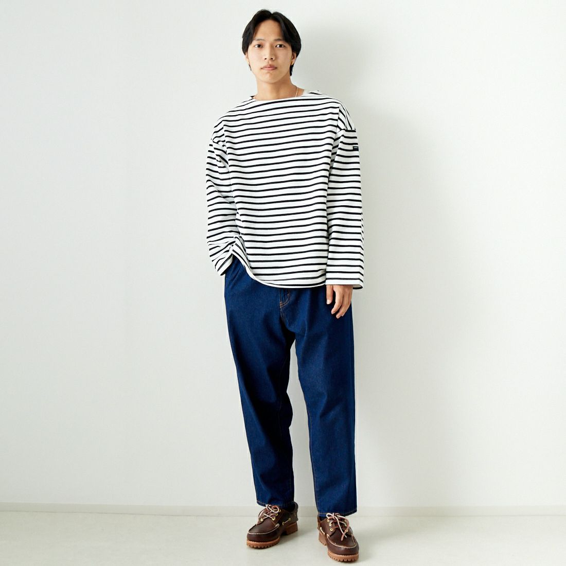 ST.JAMES [セントジェームス] 厚手ルーズドロップTシャツ [20JC-OUESS-LOOSE] NEI/MAR &&モデル身長：179cm 着用サイズ：5&&