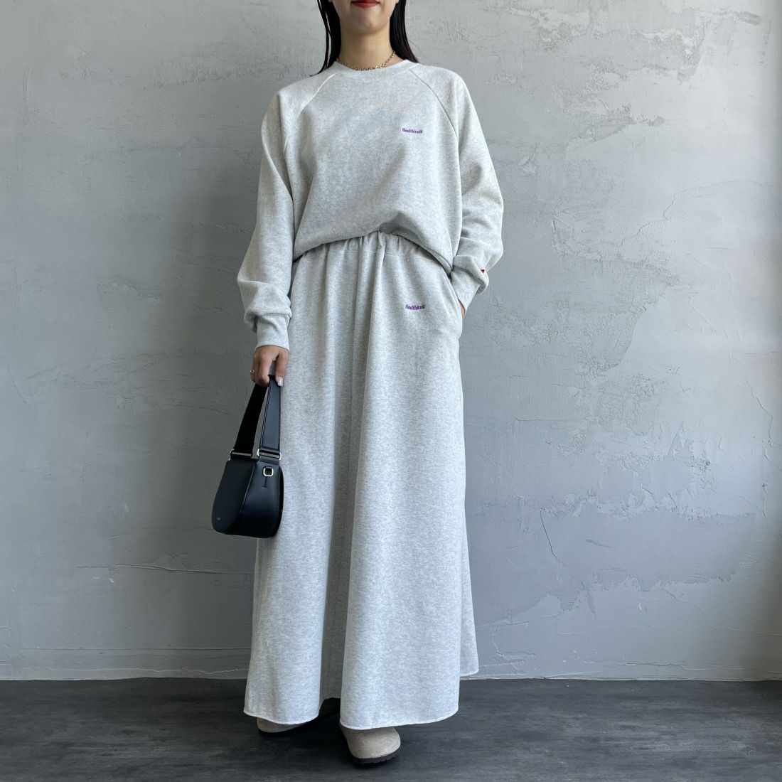 Health knit [ヘルスニット] 別注 クラシックスウェット マキシ丈フレアスカート [HR24F-L023IN-JF] H.GRAY &&モデル身長：163cm 着用サイズ：M&&