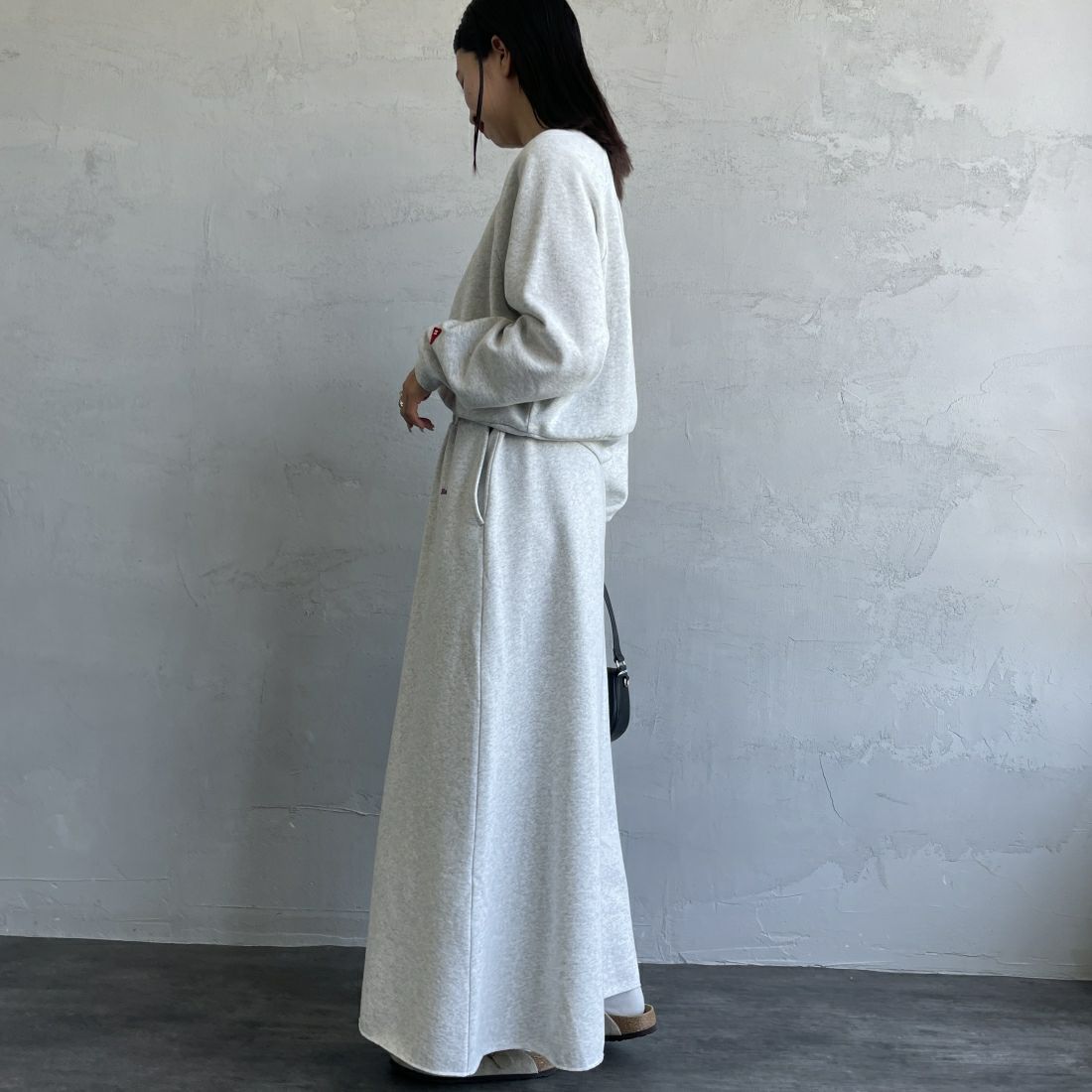 Health knit [ヘルスニット] 別注 クラシックスウェット マキシ丈フレアスカート [HR24F-L023IN-JF] H.GRAY &&モデル身長：163cm 着用サイズ：M&&