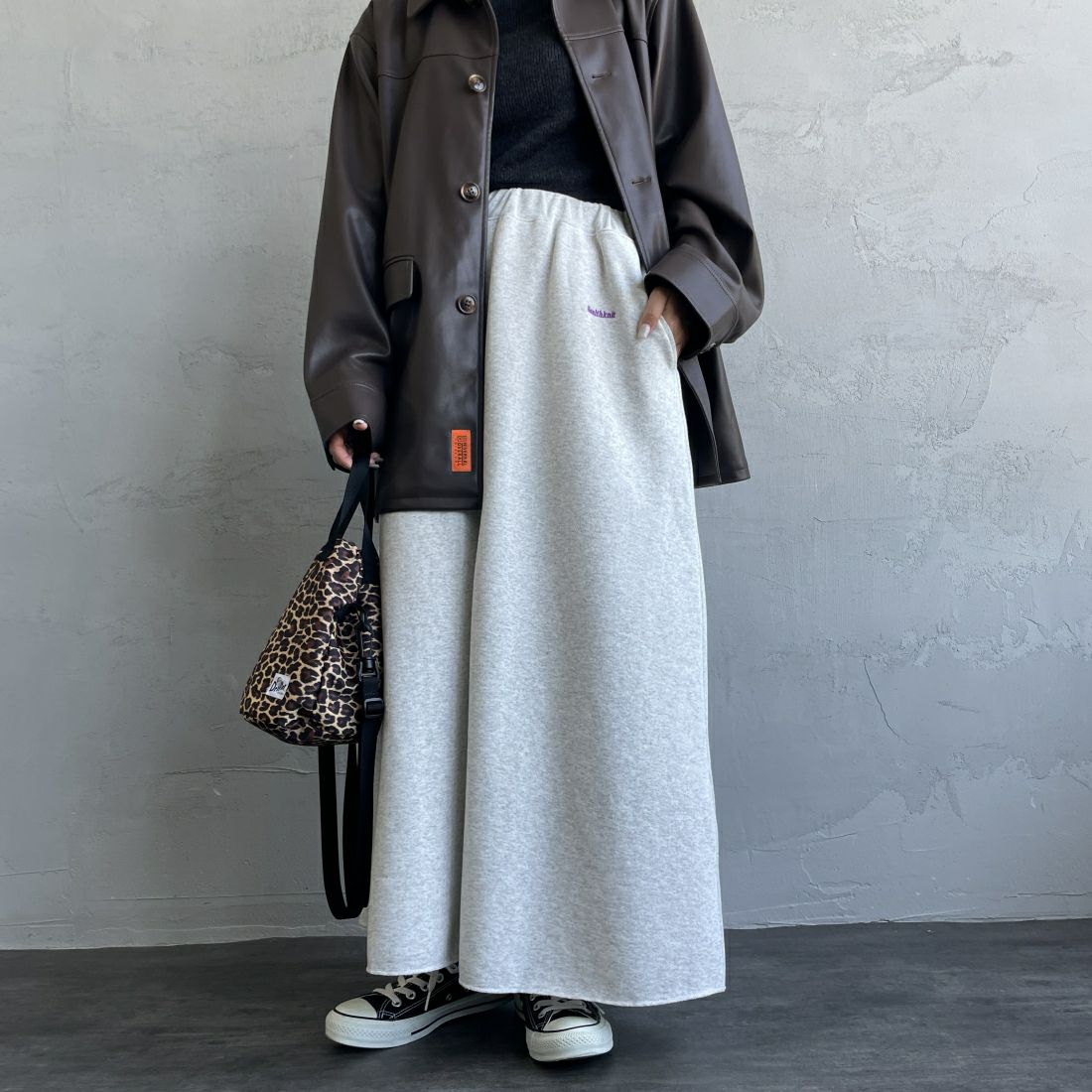 Health knit [ヘルスニット] 別注 クラシックスウェット マキシ丈フレアスカート [HR24F-L023IN-JF] H.GRAY &&モデル身長：163cm 着用サイズ：M&&