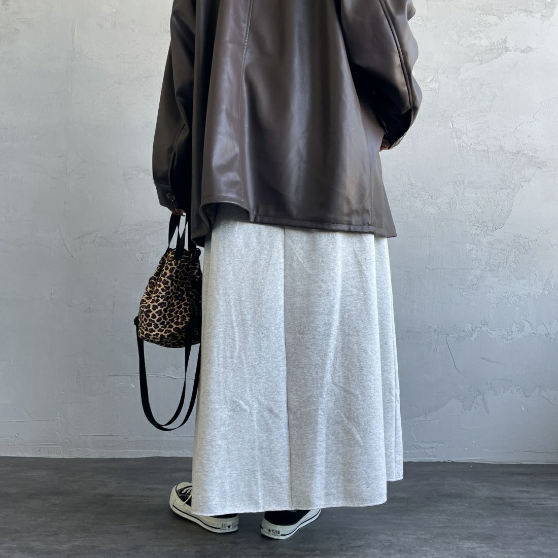 Health knit [ヘルスニット] 別注 クラシックスウェット マキシ丈フレアスカート [HR24F-L023IN-JF] H.GRAY &&モデル身長：163cm 着用サイズ：M&&