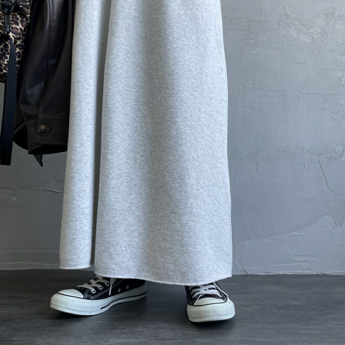 Health knit [ヘルスニット] 別注 クラシックスウェット マキシ丈フレアスカート [HR24F-L023IN-JF] H.GRAY &&モデル身長：163cm 着用サイズ：M&&