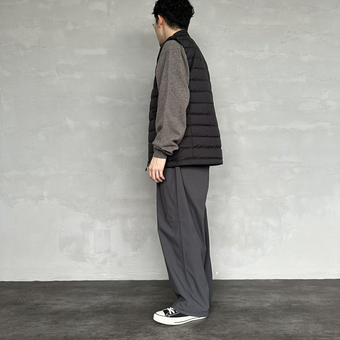 DANTON [ダントン] スタンドカラー ミドルダウンベスト [DT-A0565NRP] BLACK &&モデル身長：168cm 着用サイズ：L&&