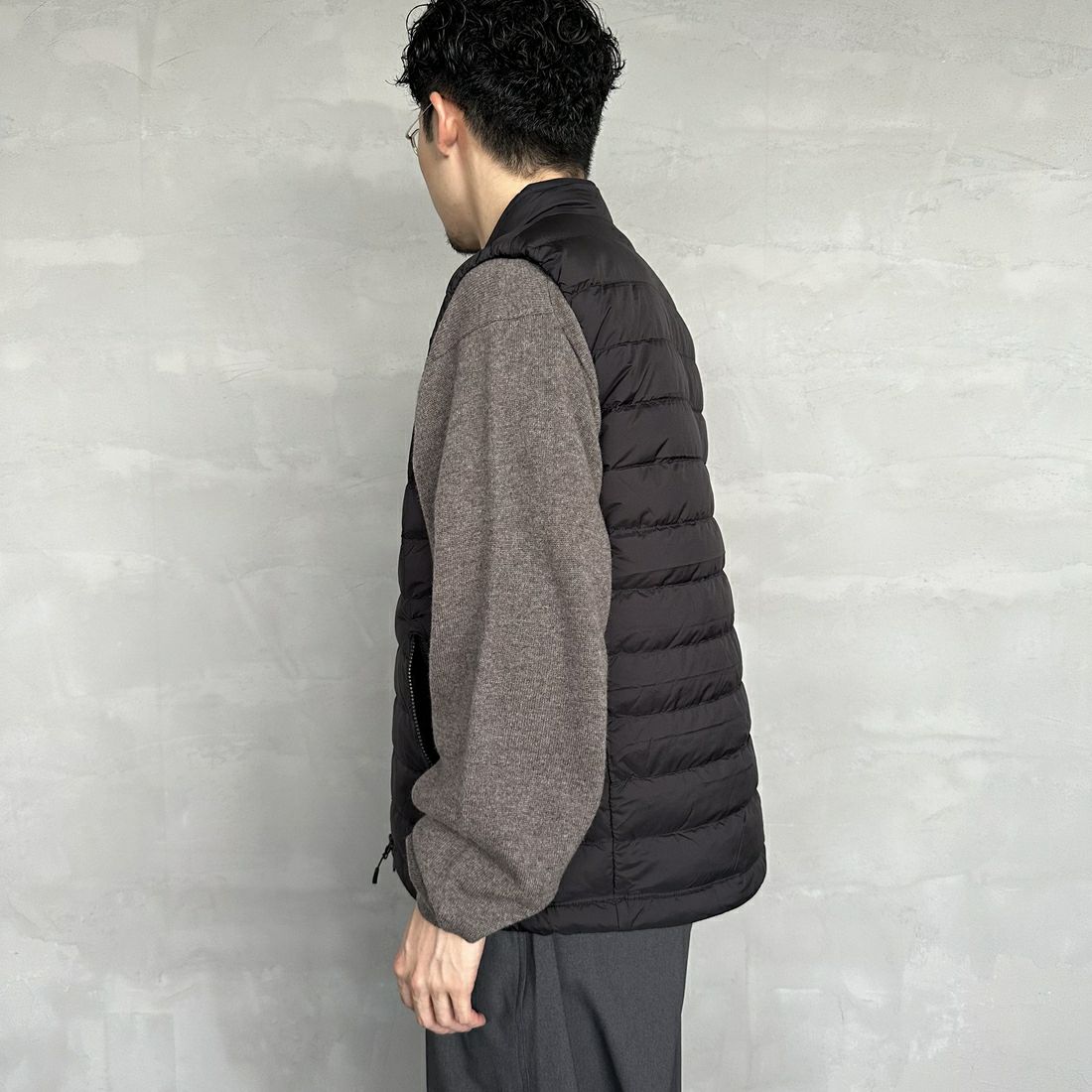 DANTON [ダントン] スタンドカラー ミドルダウンベスト [DT-A0565NRP] BLACK &&モデル身長：168cm 着用サイズ：M&&