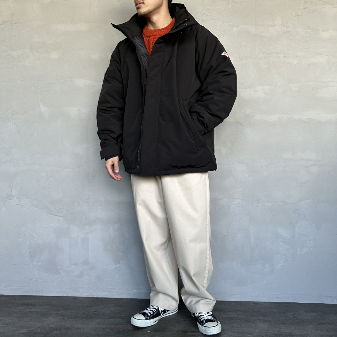 DANTON [ダントン] アーミー タッサーダウンジャケット [DT-A0030TET] BLACK &&モデル身長：168cm 着用サイズ：L&&