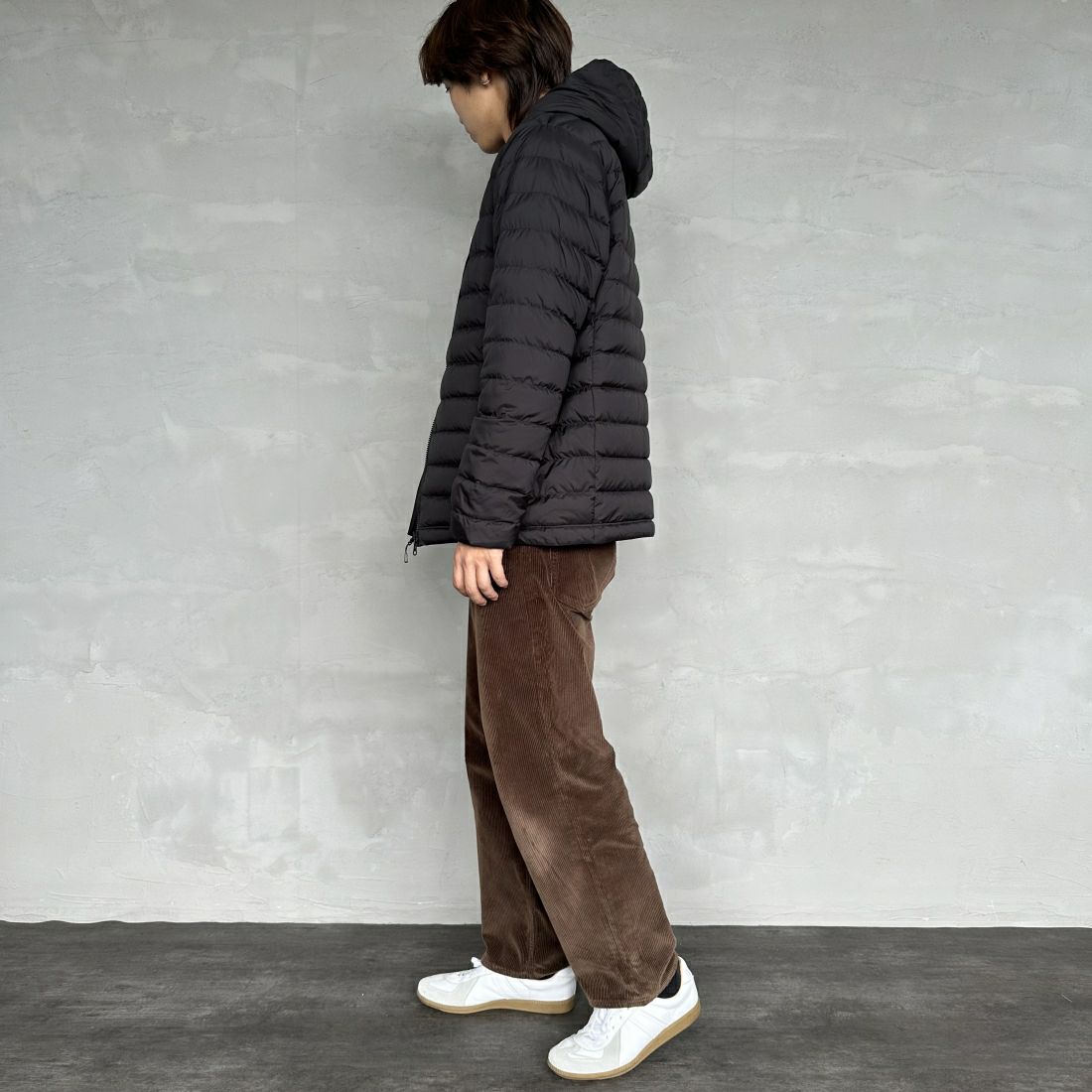 DANTON [ダントン] ミドルダウンフードジャケット [DT-A0564NRP] BLACK &&モデル身長：179cm 着用サイズ：M&&