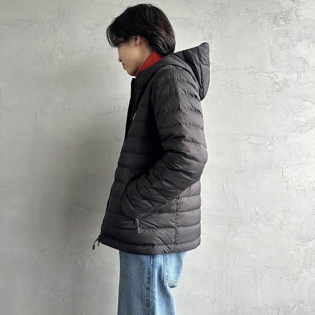 DANTON [ダントン] ミドルダウンフードジャケット [DT-A0564NRP] BLACK &&モデル身長：179cm 着用サイズ：S&&