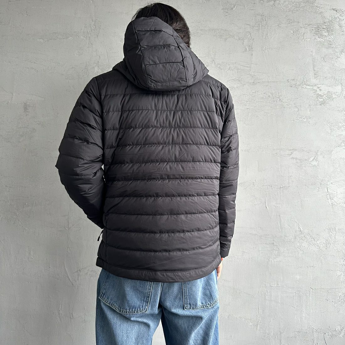 DANTON [ダントン] ミドルダウンフードジャケット [DT-A0564NRP] BLACK &&モデル身長：179cm 着用サイズ：S&&