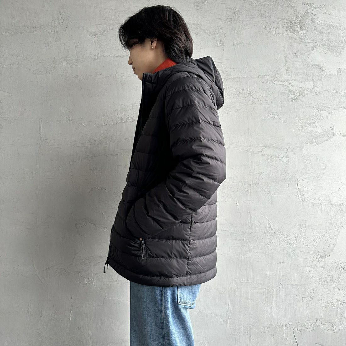 DANTON [ダントン] ミドルダウンフードジャケット [DT-A0564NRP] BLACK &&モデル身長：179cm 着用サイズ：L&&