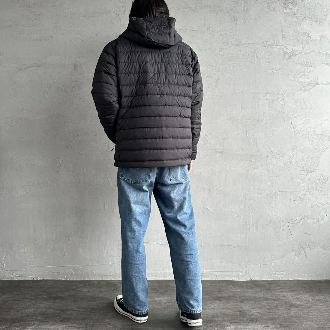DANTON [ダントン] ミドルダウンフードジャケット [DT-A0564NRP] BLACK &&モデル身長：179cm 着用サイズ：L&&