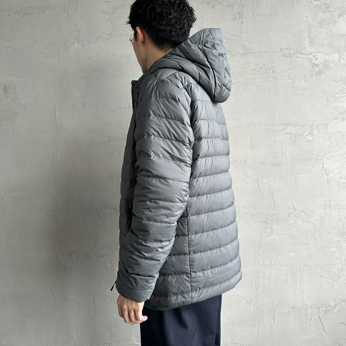 DANTON [ダントン] ミドルダウンフードジャケット [DT-A0564NRP] M.GREY &&モデル身長：168cm 着用サイズ：M&&