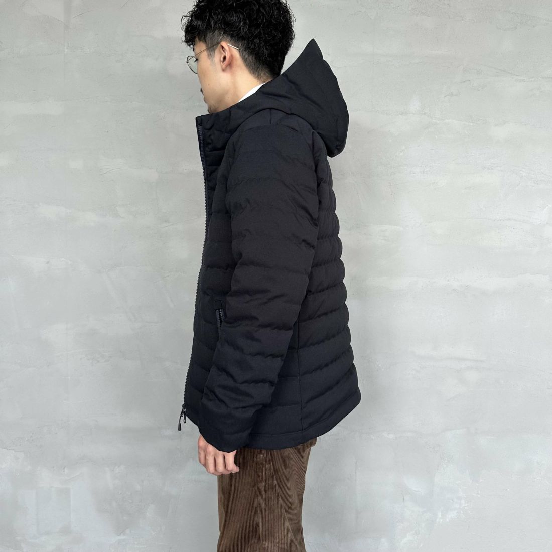 DANTON [ダントン] ウールライクポリエステル フードダウンジャケット [DT-A0187PWL] NAVY &&モデル身長：168cm 着用サイズ：M&&