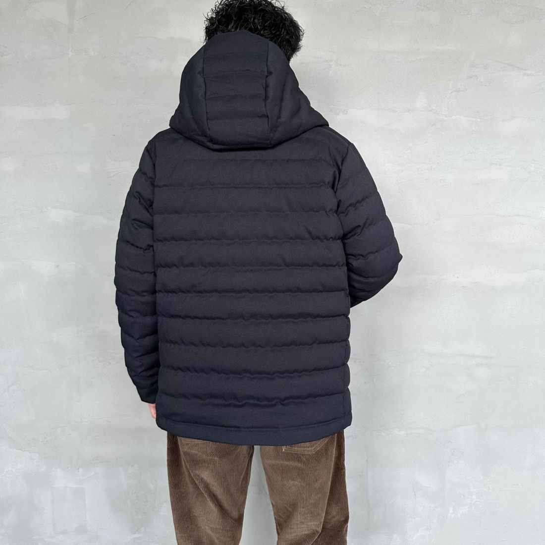 DANTON [ダントン] ウールライクポリエステル フードダウンジャケット [DT-A0187PWL] NAVY &&モデル身長：168cm 着用サイズ：M&&