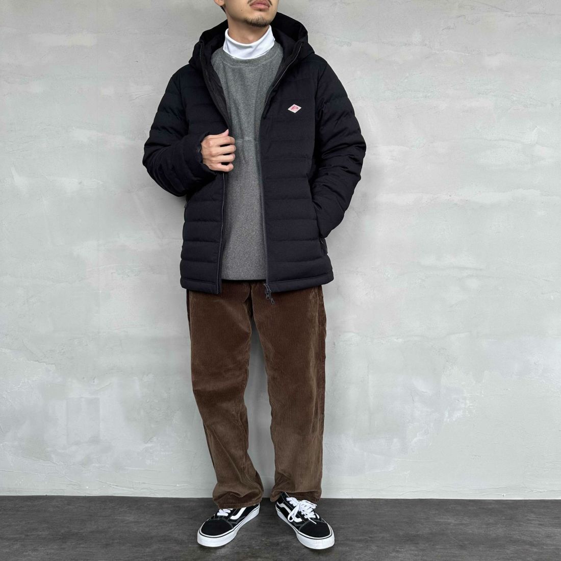 DANTON [ダントン] ウールライクポリエステル フードダウンジャケット [DT-A0187PWL] NAVY &&モデル身長：168cm 着用サイズ：M&&