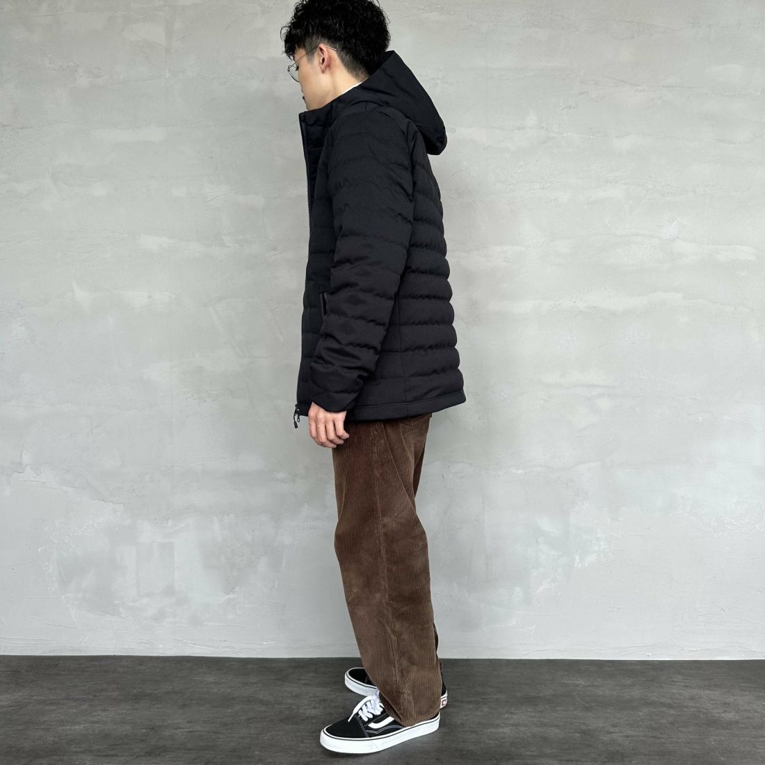 DANTON [ダントン] ウールライクポリエステル フードダウンジャケット [DT-A0187PWL] NAVY &&モデル身長：168cm 着用サイズ：M&&