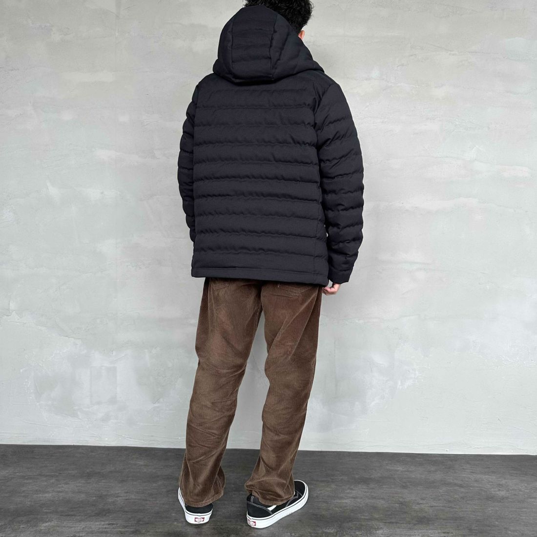 DANTON [ダントン] ウールライクポリエステル フードダウンジャケット [DT-A0187PWL] NAVY &&モデル身長：168cm 着用サイズ：M&&