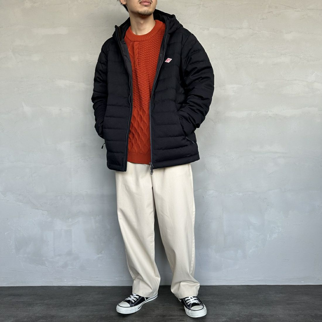 DANTON [ダントン] ウールライクポリエステル フードダウンジャケット [DT-A0187PWL] NAVY &&モデル身長：168cm 着用サイズ：L&&