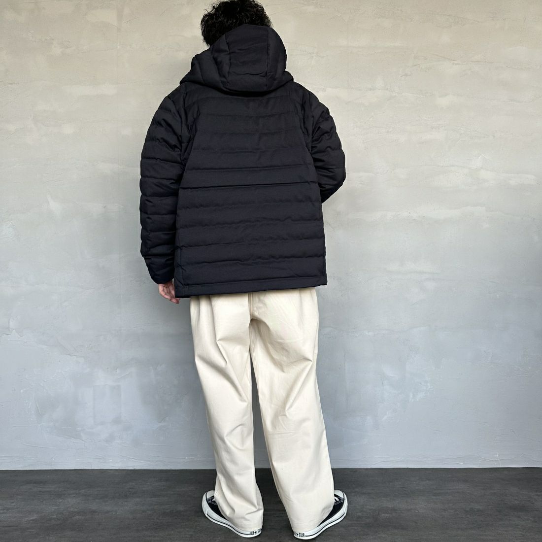 DANTON [ダントン] ウールライクポリエステル フードダウンジャケット [DT-A0187PWL] NAVY &&モデル身長：168cm 着用サイズ：L&&