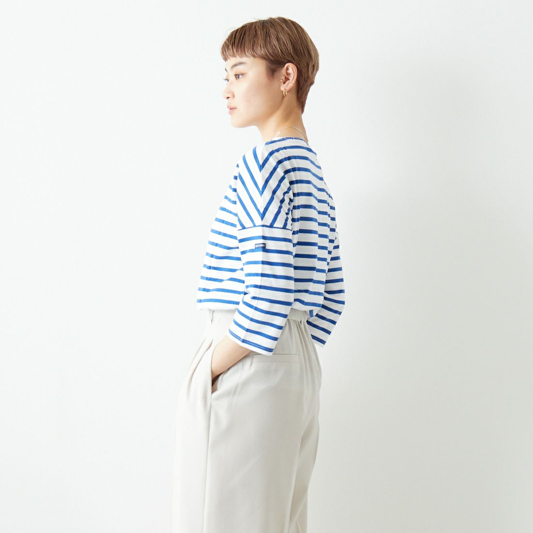 ST.JAMES [セントジェームス] コットンボートネックドロップショルダープルオーバー [16JC-SLOUCH20003] NEI/GIT &&モデル身長：160cm 着用サイズ：3&&