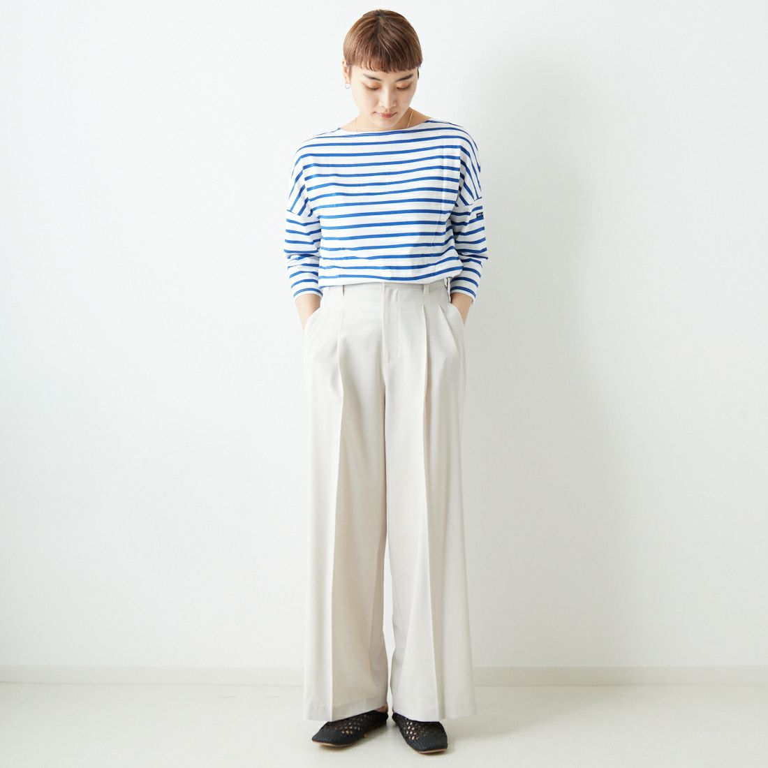 ST.JAMES [セントジェームス] コットンボートネックドロップショルダープルオーバー [16JC-SLOUCH20003] NEI/GIT &&モデル身長：160cm 着用サイズ：3&&