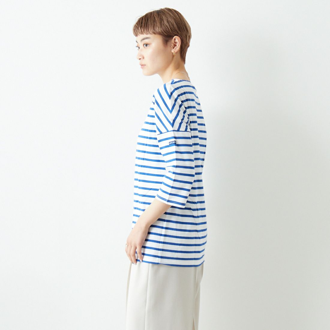 ST.JAMES [セントジェームス] コットンボートネックドロップショルダープルオーバー [16JC-SLOUCH20003] NEI/GIT &&モデル身長：160cm 着用サイズ：3&&