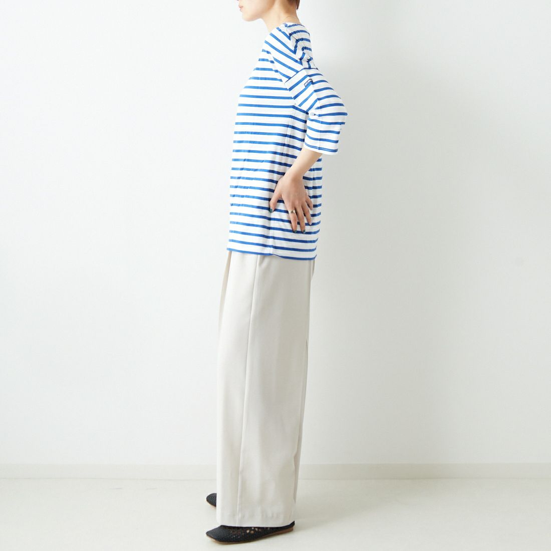 ST.JAMES [セントジェームス] コットンボートネックドロップショルダープルオーバー [16JC-SLOUCH20003] NEI/GIT &&モデル身長：160cm 着用サイズ：3&&