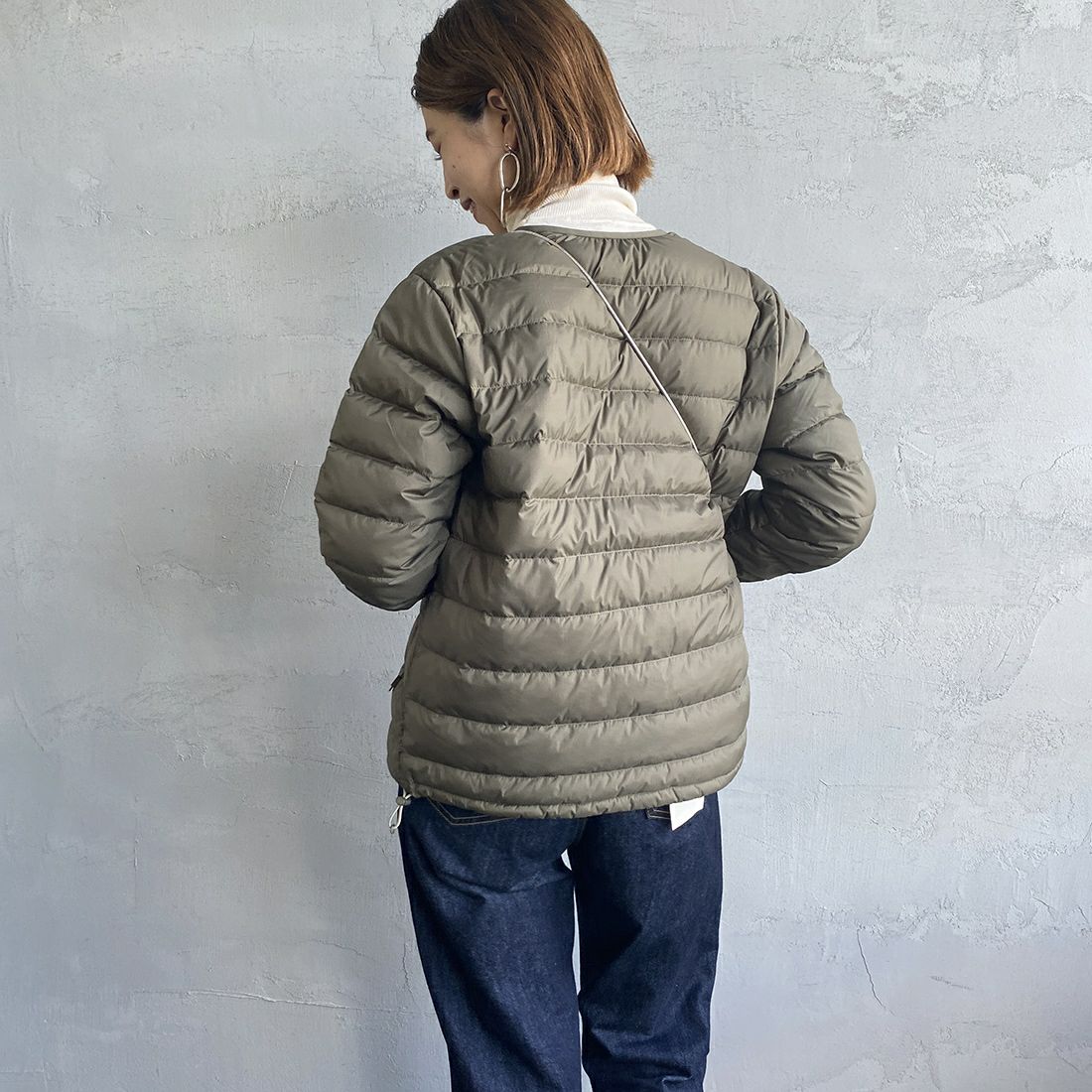 DANTON [ダントン] クルーネック インナーダウンジャケット [DT-A0001NNF] OLIVE &&モデル身長：163cm 着用サイズ：M&&