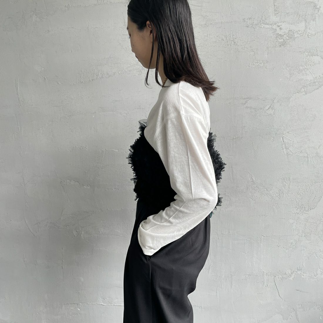 USINE [ユジーヌ] チュールビスチェ [2430902] BLACK &&モデル身長：163cm 着用サイズ：F&&