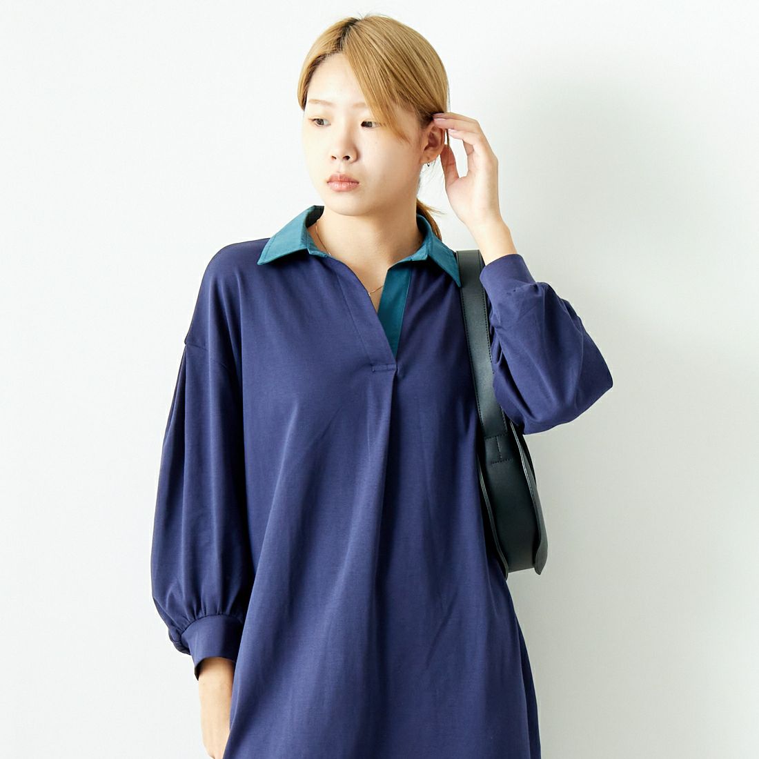 Jeans Factory Clothes [ジーンズファクトリークローズ] ラガーワンピース [143613] 48 ﾈｲﾋﾞｰ &&モデル身長：167cm 着用サイズ：F&&