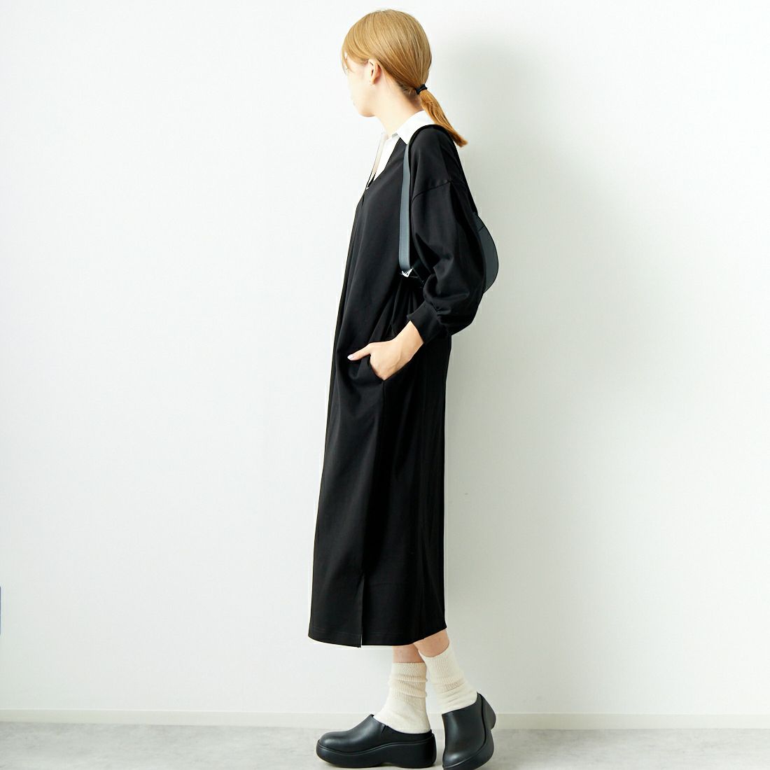 Jeans Factory Clothes [ジーンズファクトリークローズ] ラガーワンピース [143613] 09 ﾌﾞﾗｯｸ &&モデル身長：167cm 着用サイズ：F&&