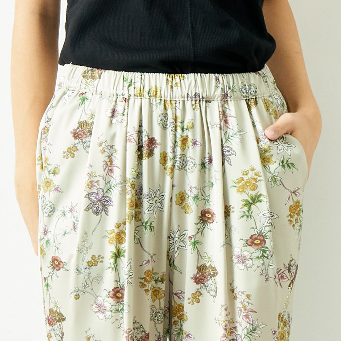 Jeans Factory Clothes [ジーンズファクトリークローズ] フラワープリントサテンパンツ [21243052] 033 ﾍﾞｰｼﾞｭ